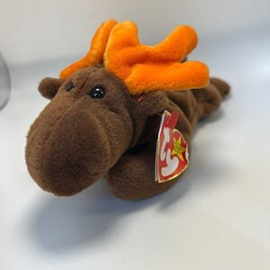 EUC Vtg 1993 TY Beanie Baby Chocolate Brown Moose Orange Antlers Bean Bag Plush